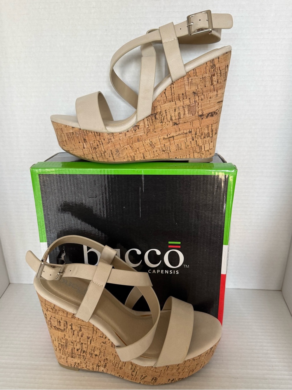 bucco Beige Strappy Cork Wedge Sandals